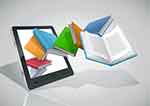 Geld verdienen im Internet mit einem eigenen E-Book - tablet aus dem Bücher fliegen